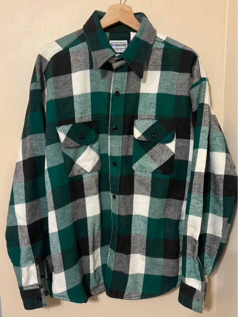 80s FIVE BROTHER USA製 ネルシャツ 緑×黒