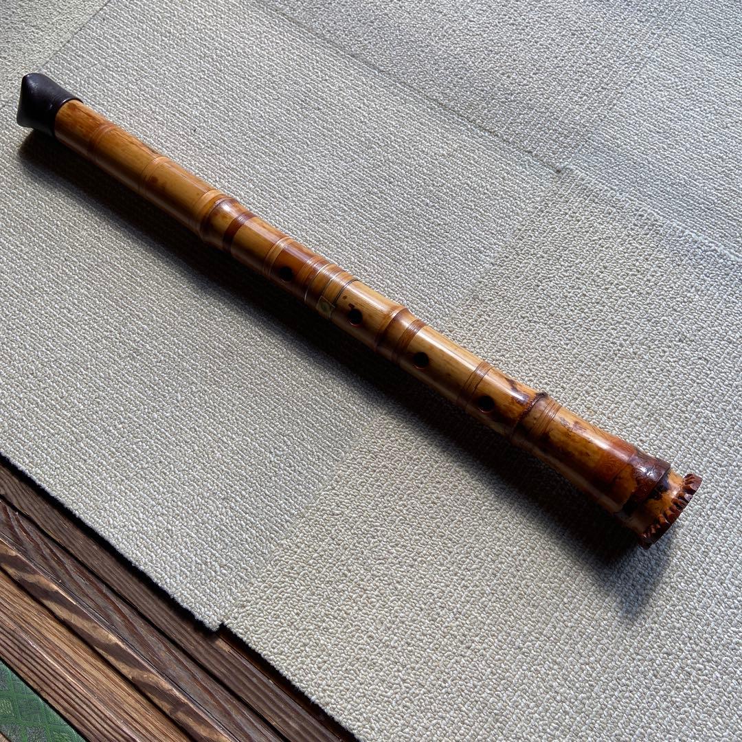 大幅値下げ193 尺八　一尺八寸管　眞山銘三印　名管　七孔尺八