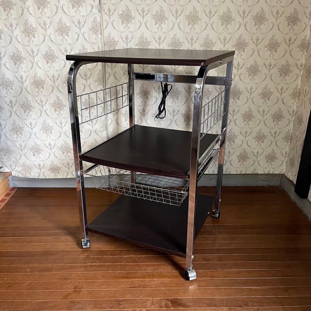 【中古品】アイアンフレーム レンジラック メタル キャスター付き キッチンラック