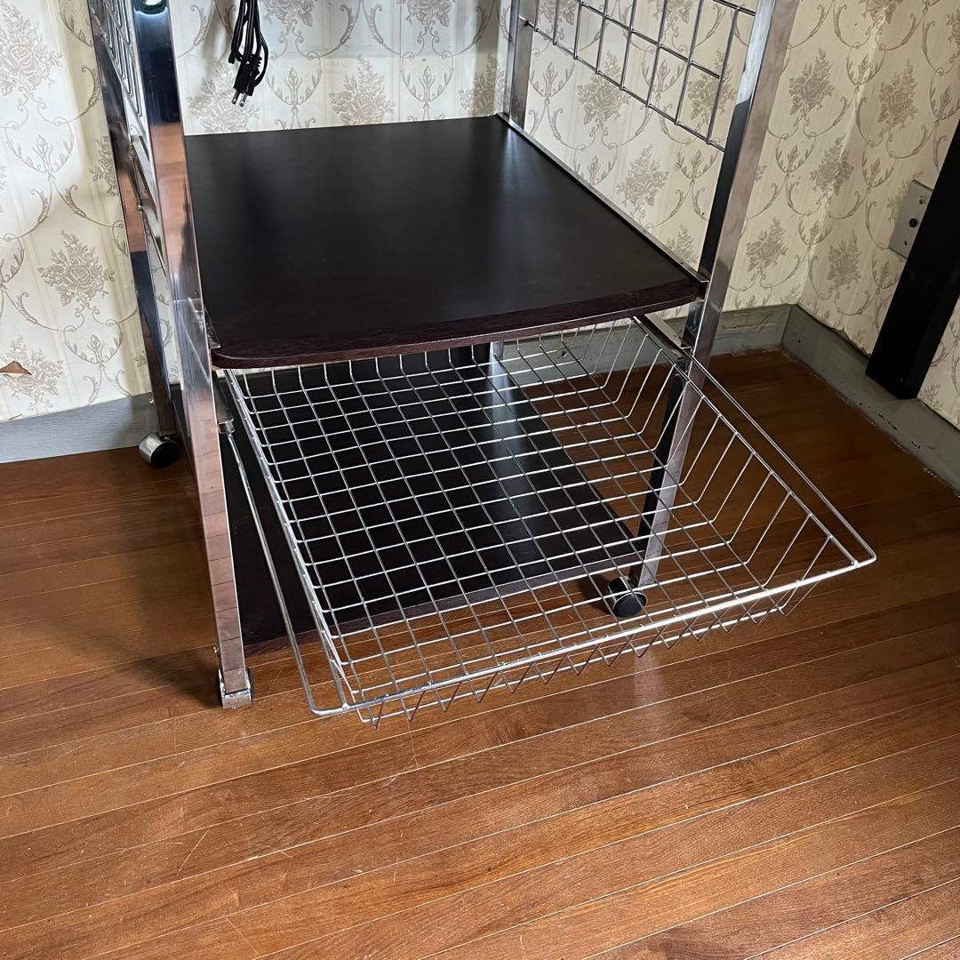 中古品】アイアンフレーム レンジラック メタル キャスター付き