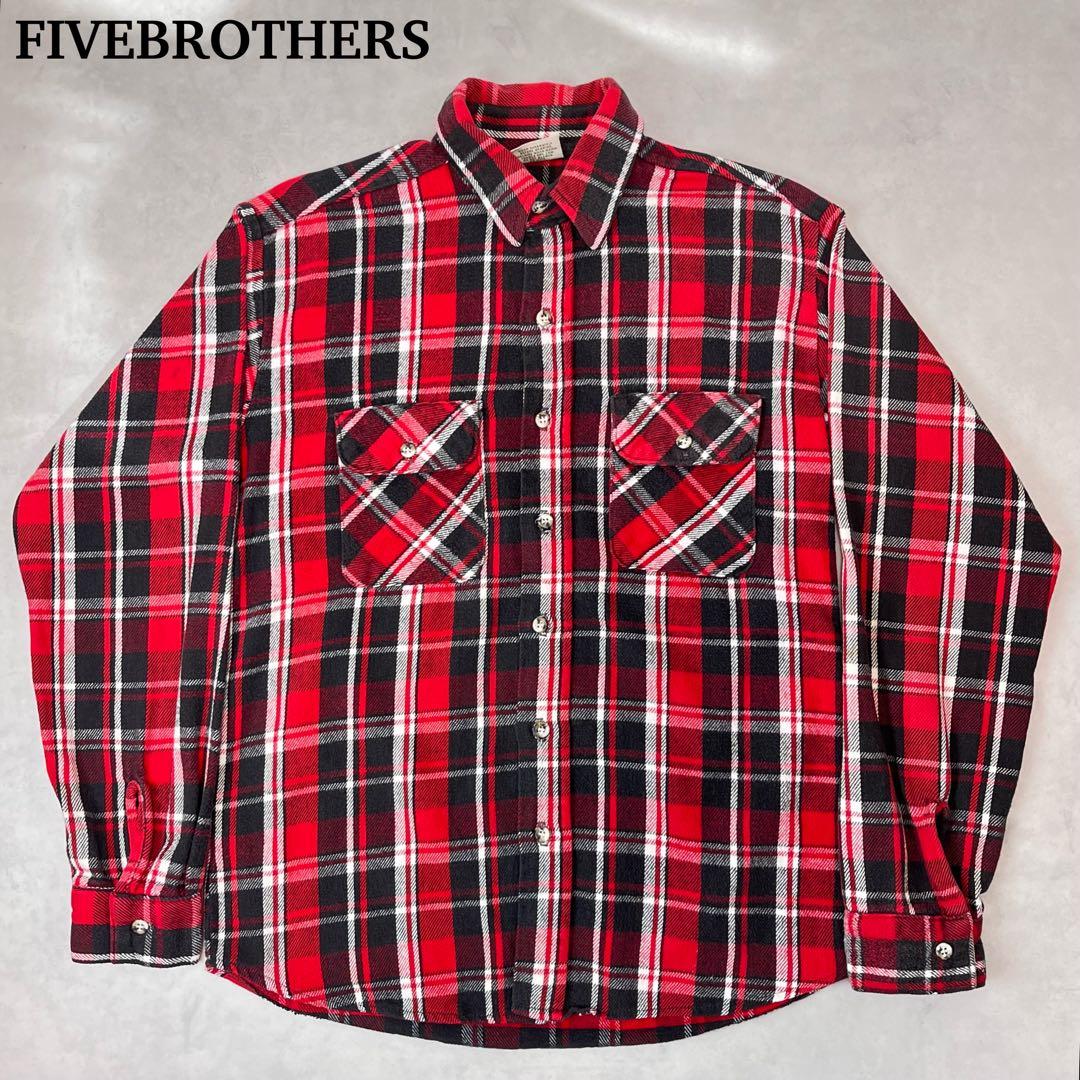 FIVE BROTHER ヘビネルシャツ チェック 好配色 レッド ブラック L