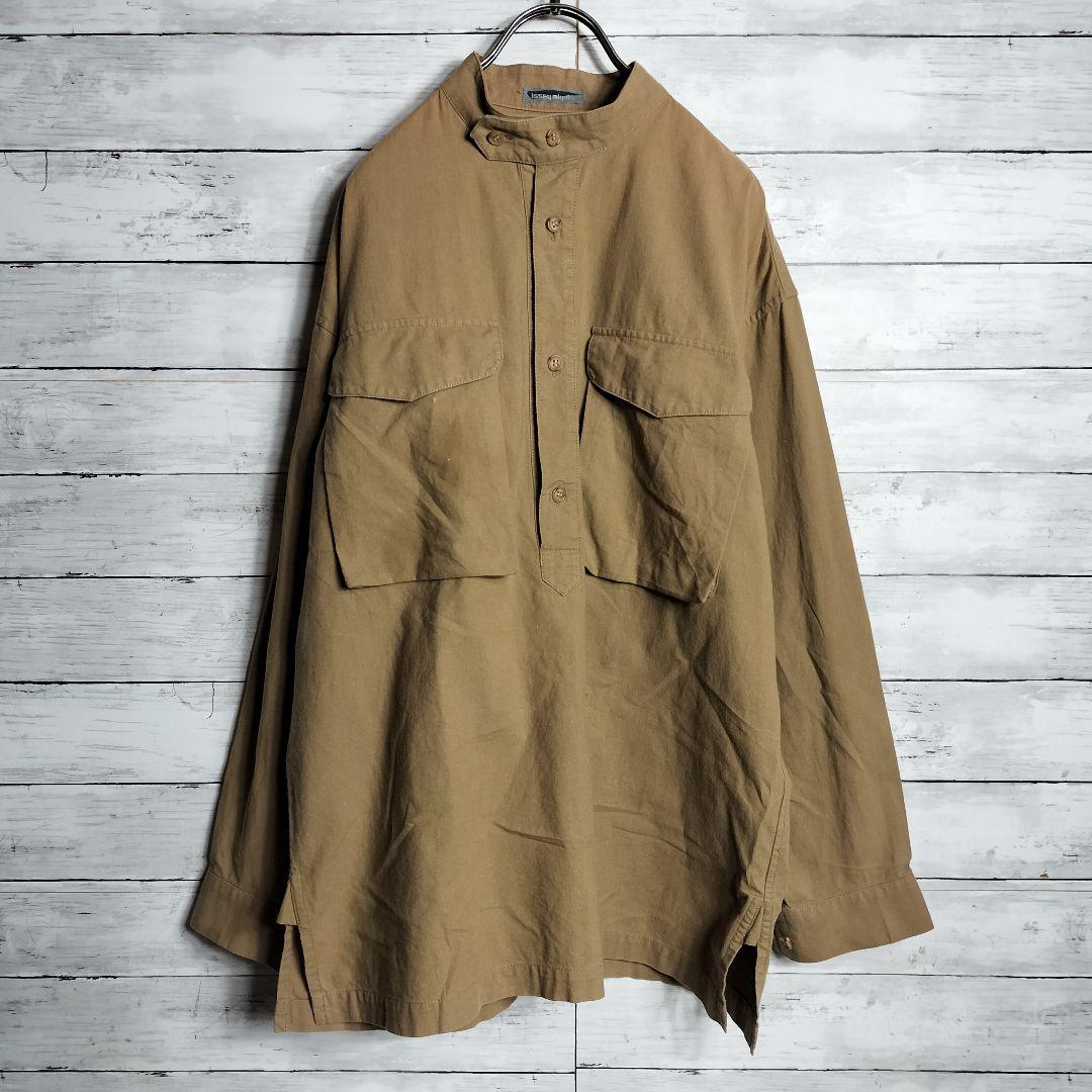 80's イッセイミヤケ 筆タグ ノーカラーシャツ スタンドカラー コットン 綿