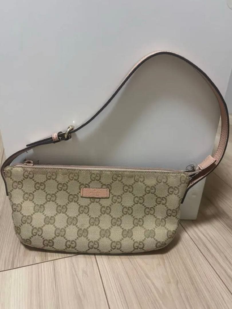 GUCCI グッチ GG キャンバス アクセサリーポーチ レザー ピンク