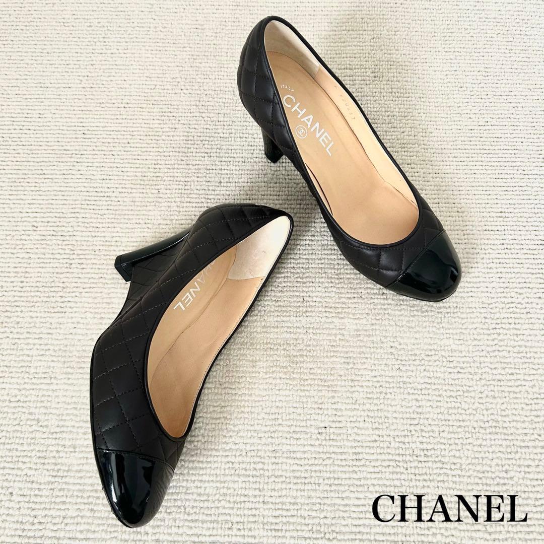美品 CHANEL シャネル マトラッセ ココマーク パンプス 黒 24cm