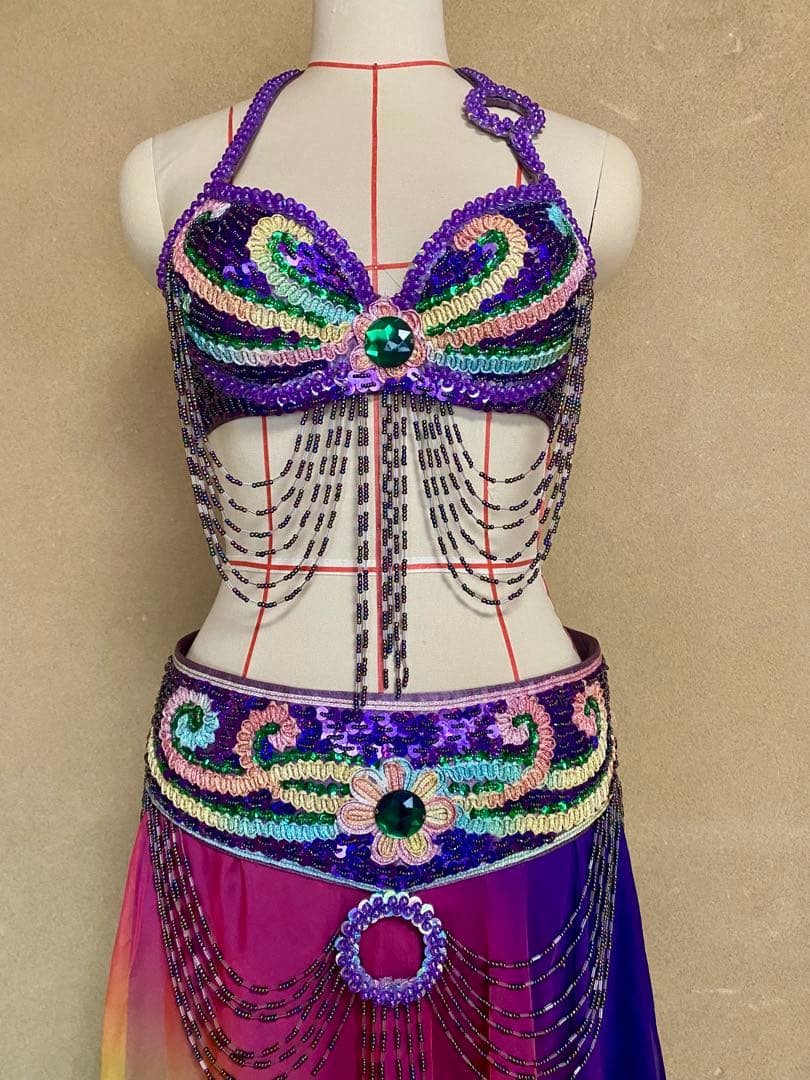 ベリーダンス衣装セットアップ パープルレインボーカラー 楽天市場】キッズダンス衣装 女の子 パープル セットアップ 子供服