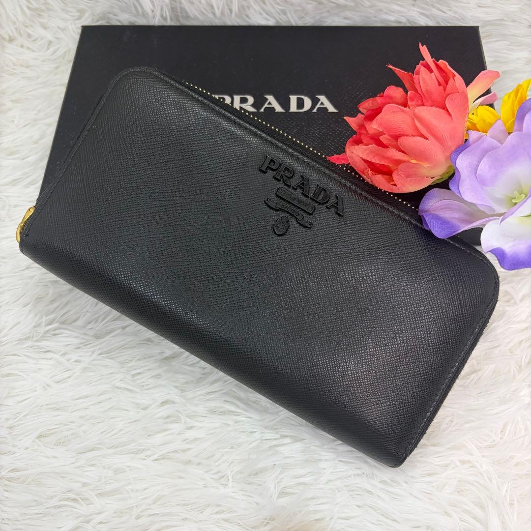 極美品✨プラダ　長財布　ラウンドファスナー　シャイン　サフィアーノ　レザー　黒