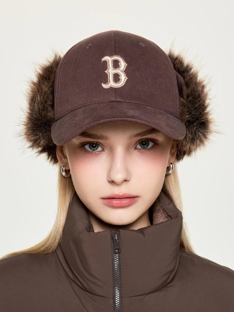 カリナPICK⭐MLB ファーイヤーフラップ キャップ ブラウン レッドソックス