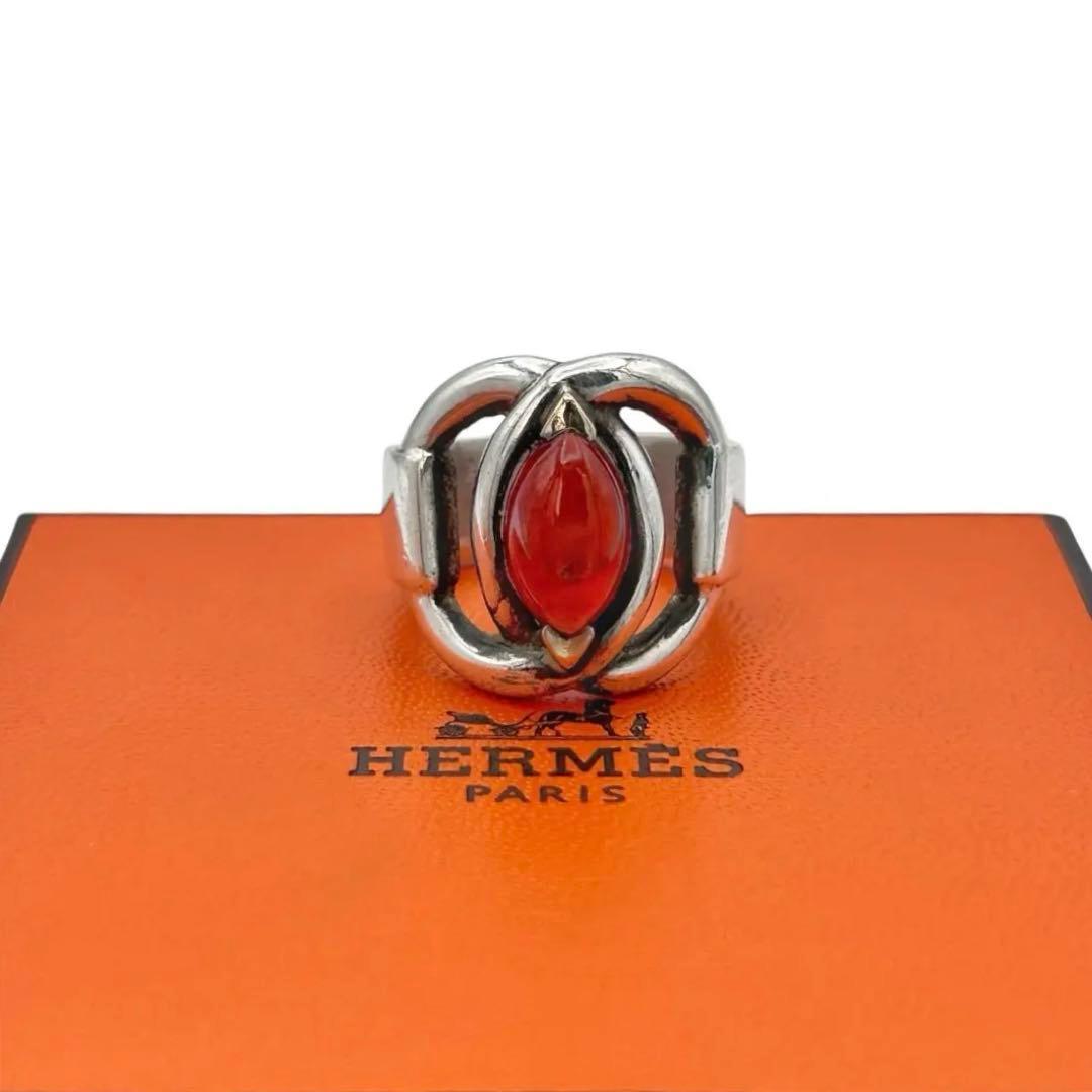 【幻】HERMES ヴィンテージ リング カーネリアン コンビ Ag925 52