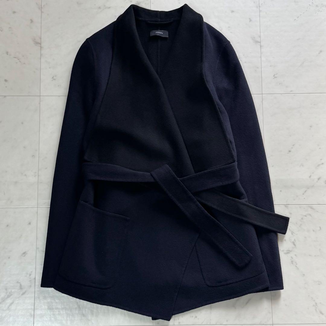 美品 JOSEPH ベルテッドダブルフェイスコート カシミヤ混 バイカラー 38