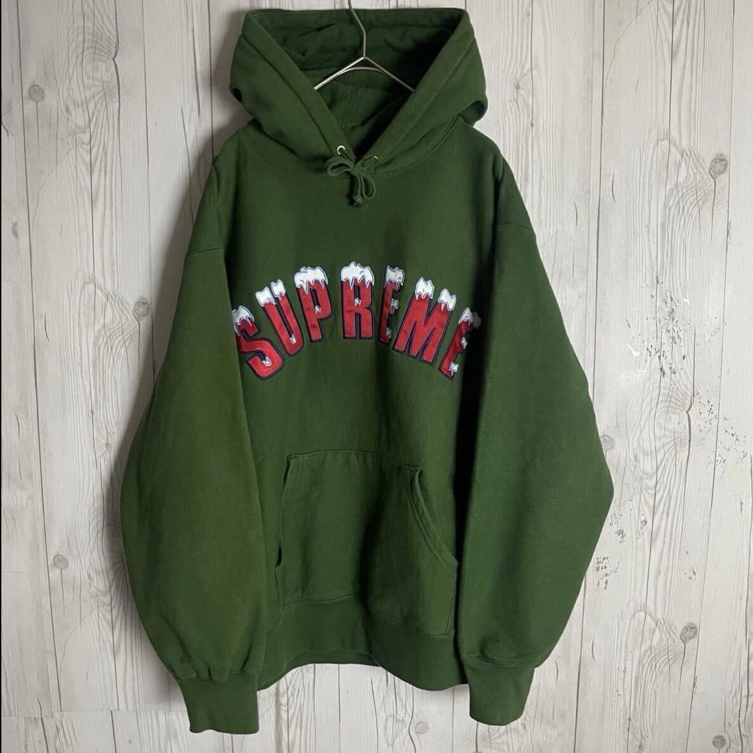 ち*る様 【後藤真希着用モデル】シュプリーム 刺繍アーチロゴ入りパーカー 雪 M 後藤真希着用モデル】希少XL シュプリーム アーチロゴ 刺繍 スノー