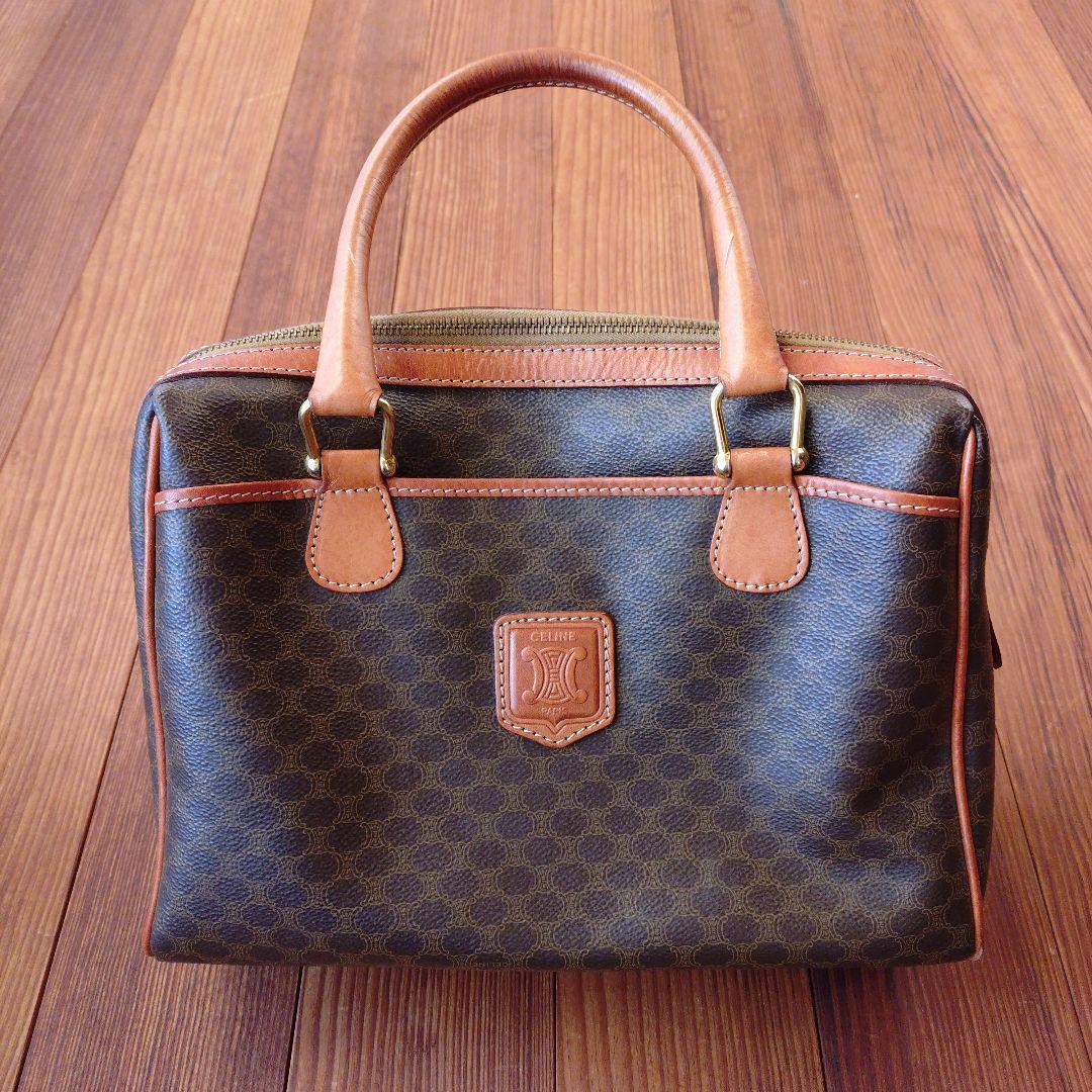 CELINE　セリーヌ　ミニボストンバッグ　マカダム柄　PVCレザー　ブラウン