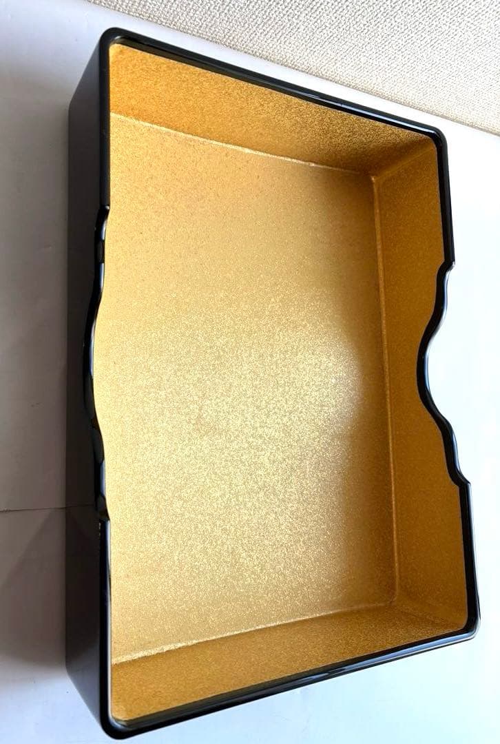 清仙作 黒塗り沈金文箱 牡丹孔雀柄 未使用に近い 箱・布付き和室 書道