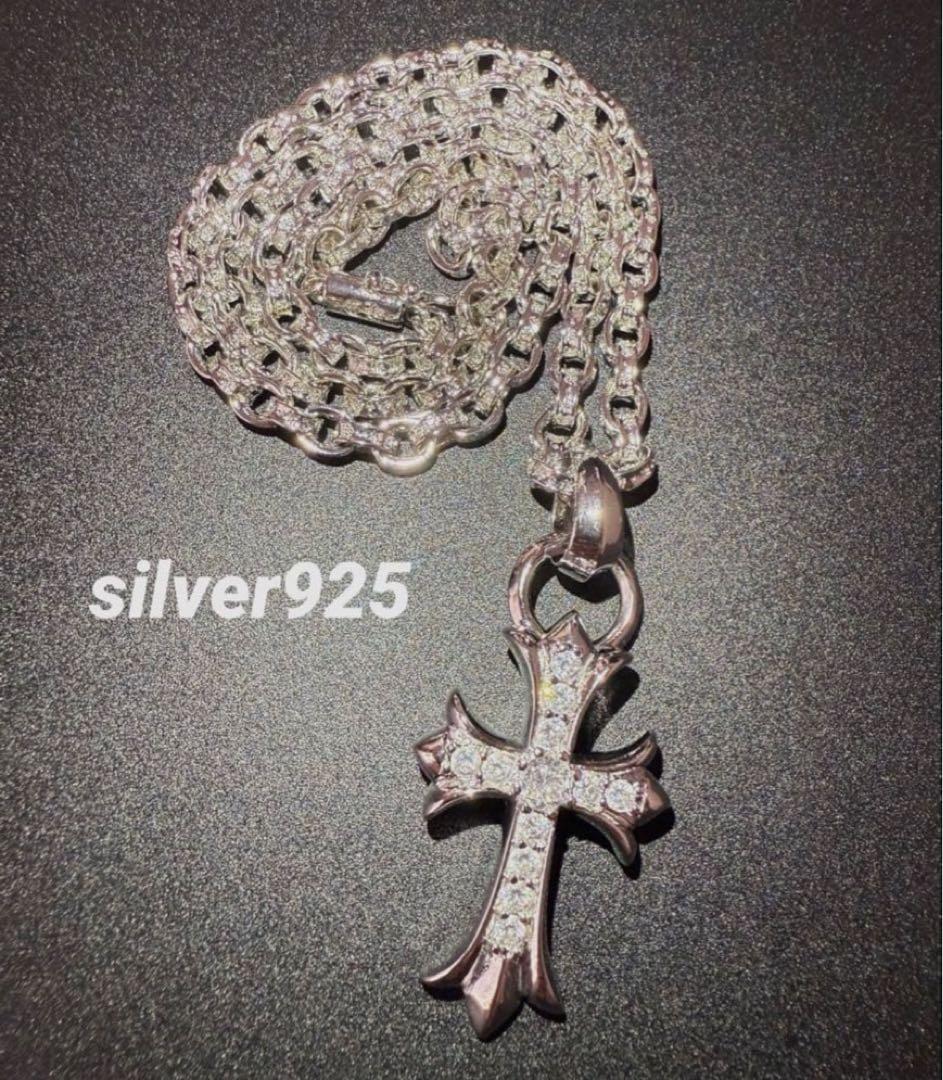 ペーパーチェーン　ダイヤ　クロスチャーム　ネックレス　50㎝