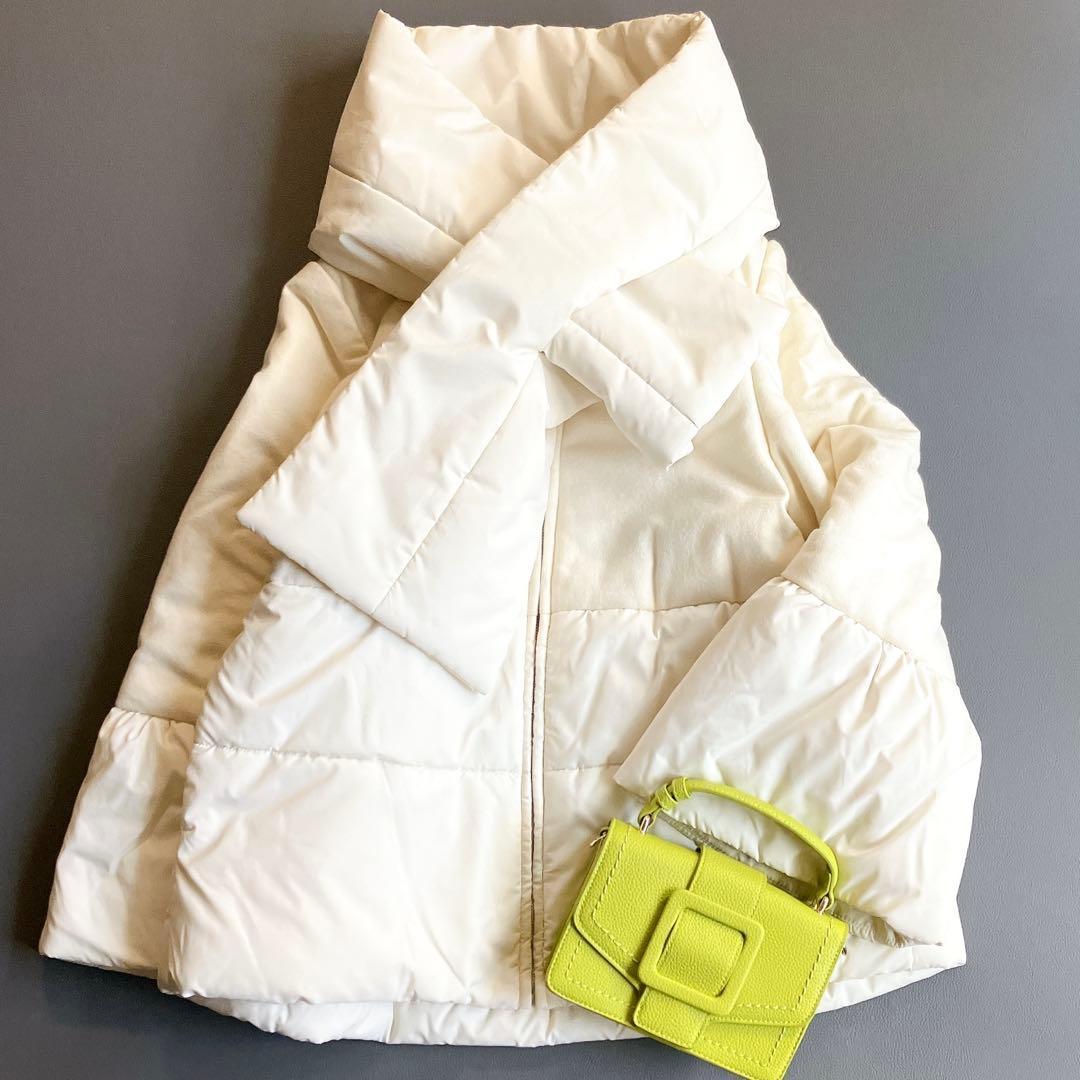 美品 エストネーション ウール切替 フレア中綿ダウンジャケット 異素材 ショール