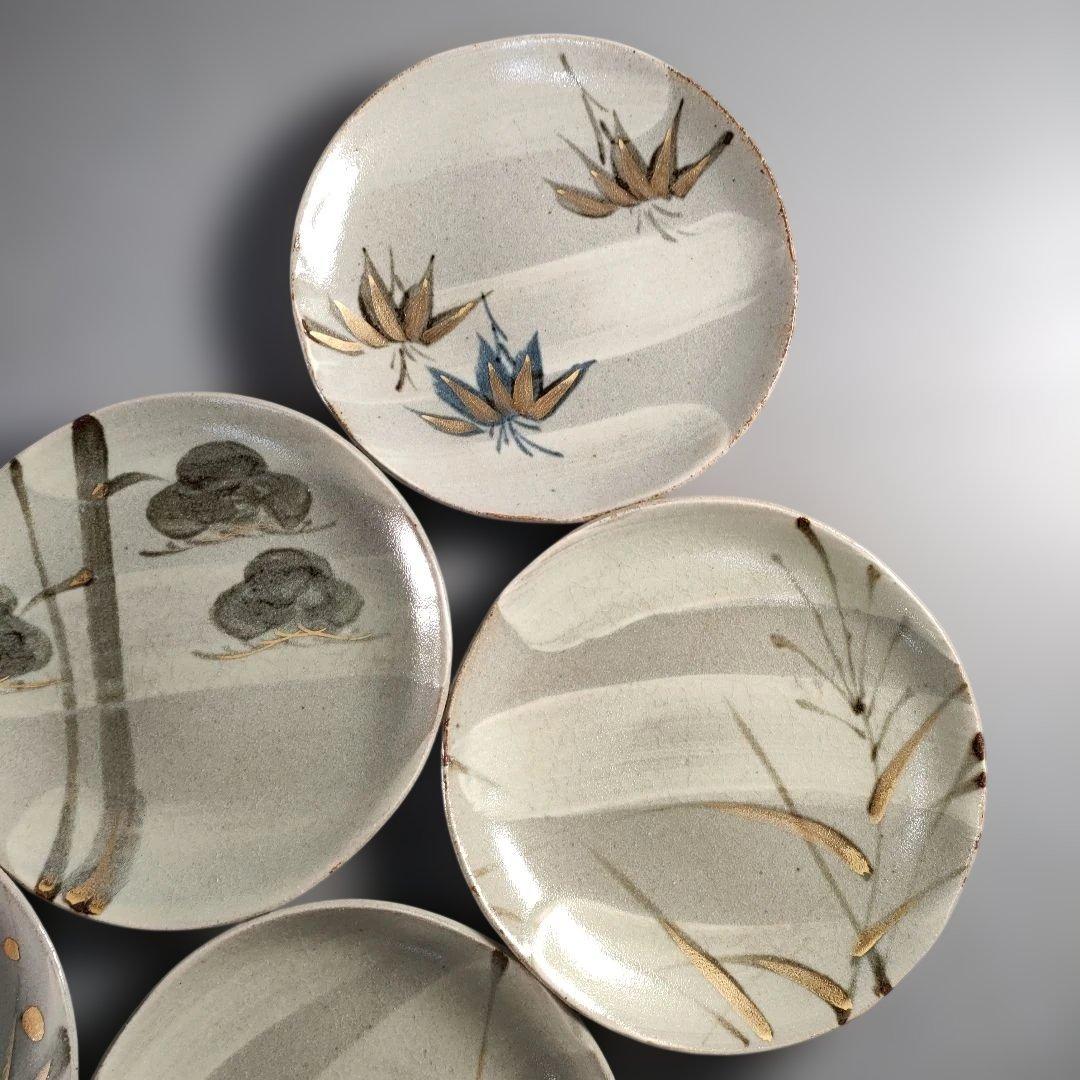 A1395-8/幸兵衛窯/加藤卓男/金彩唐草文絵替和皿5客/共箱/飾皿/懐石道具