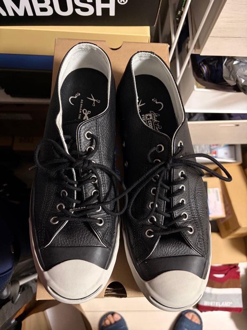 Jack Purcell ×デンハムブラック レザー スニーカー