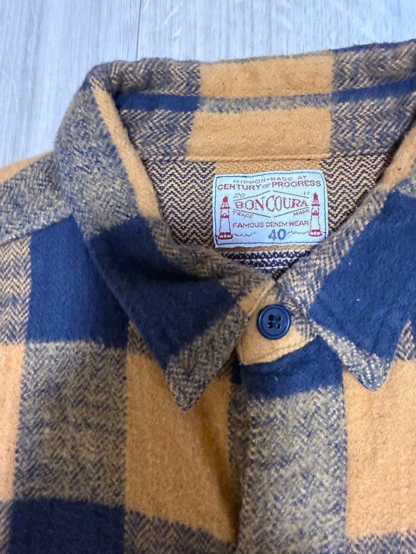 BONCOURA ワークフランネルシャツ ボンクラ ブロックチェック 40 BONCOURA
