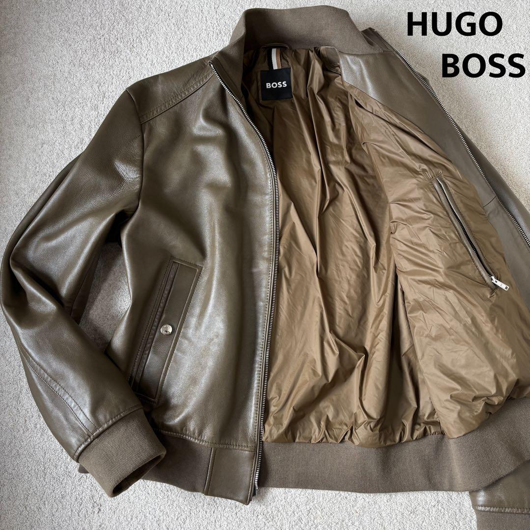 極美品 ヒューゴボス 現行タグ レザージャケット 羊革 3XLサイズ ブラウン