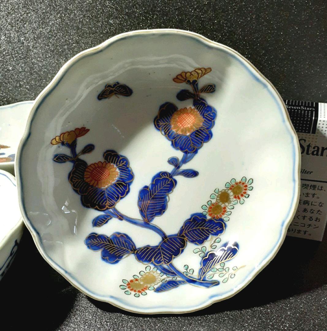 古伊万里色絵窓絵菊に桔梗の図膾皿5客C001AS-CWa