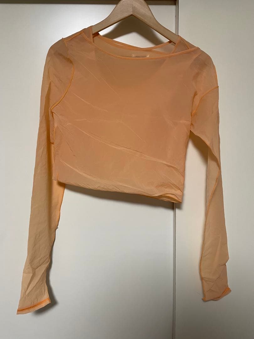 FUMIKA UCHIDAレイヤードクロップドトップ 36オレンジ フミカウチダ FUMIKA UCHIDA： SILK LACE KNITTING TIGHTS TOP - LIGHT BROWN