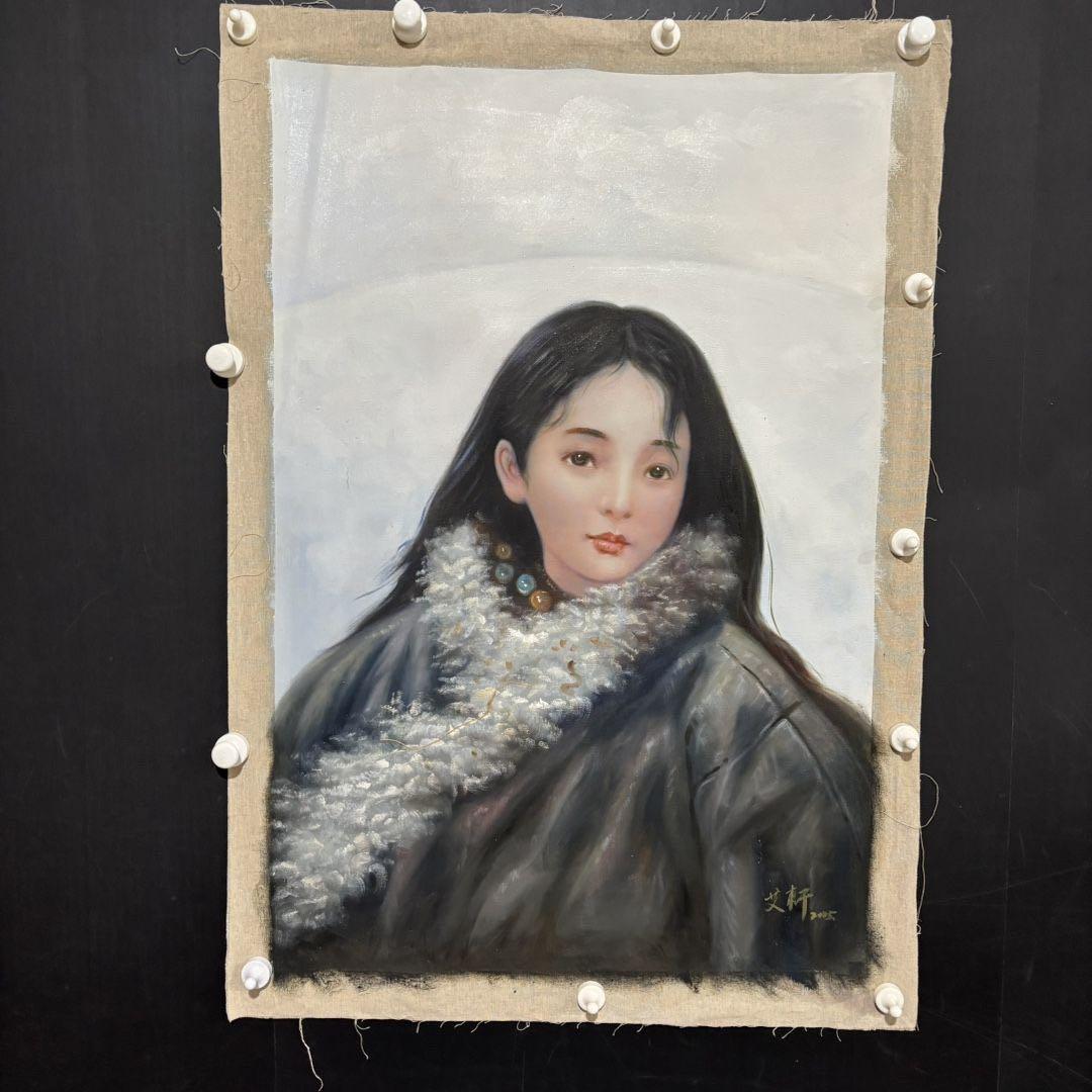 純手描き 水彩油画 人物画 艾轩 作品図 中国絵画 約70×100cm 未表装