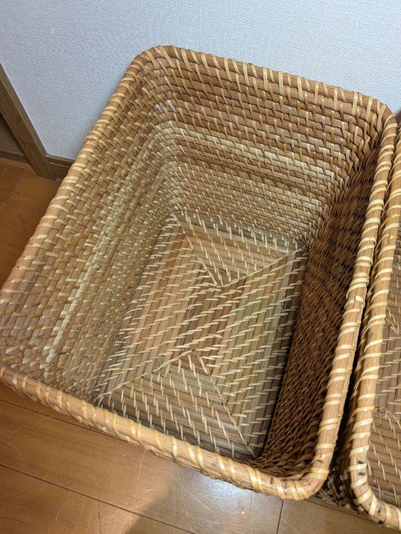《送料込》無印良品 重なるラタン長方形特大バスケット ラタンカゴ インサート収納