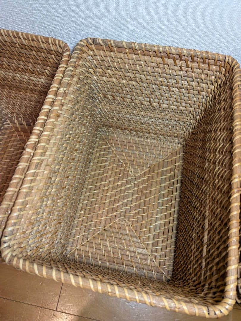 《送料込》無印良品 重なるラタン長方形特大バスケット ラタンカゴ インサート収納