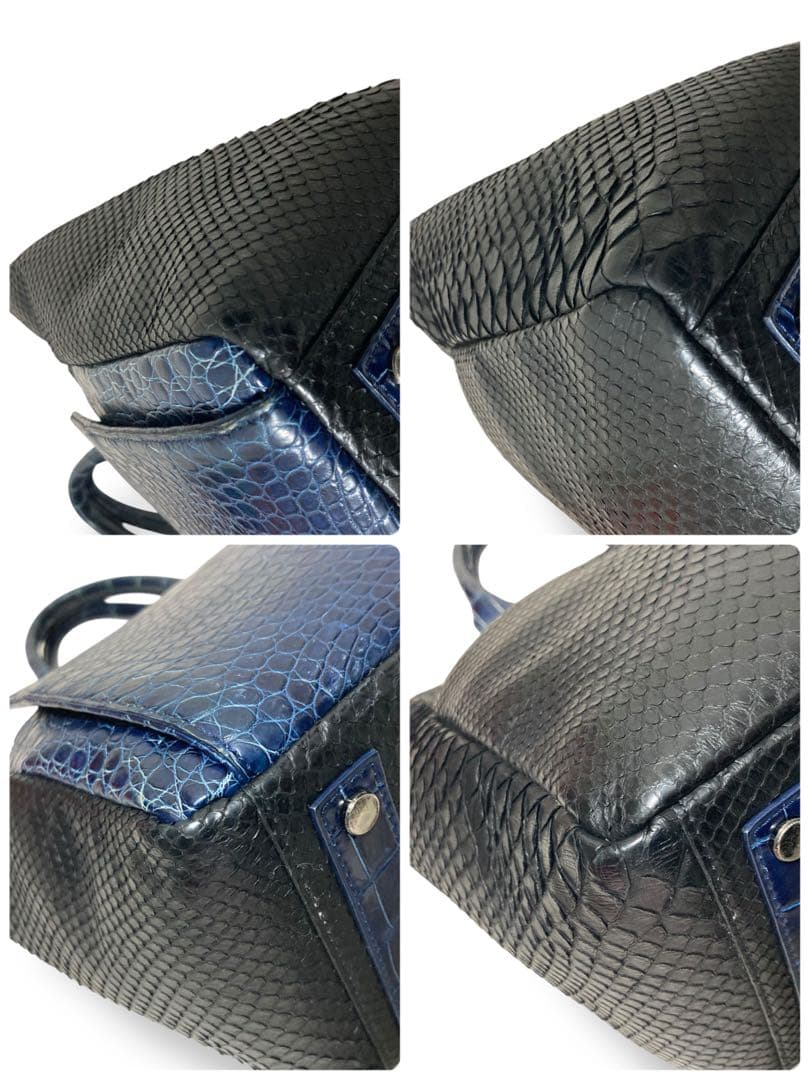 美品】池田工芸 藍染めクロコダイル×純黒パイソン おまかせ仕立て