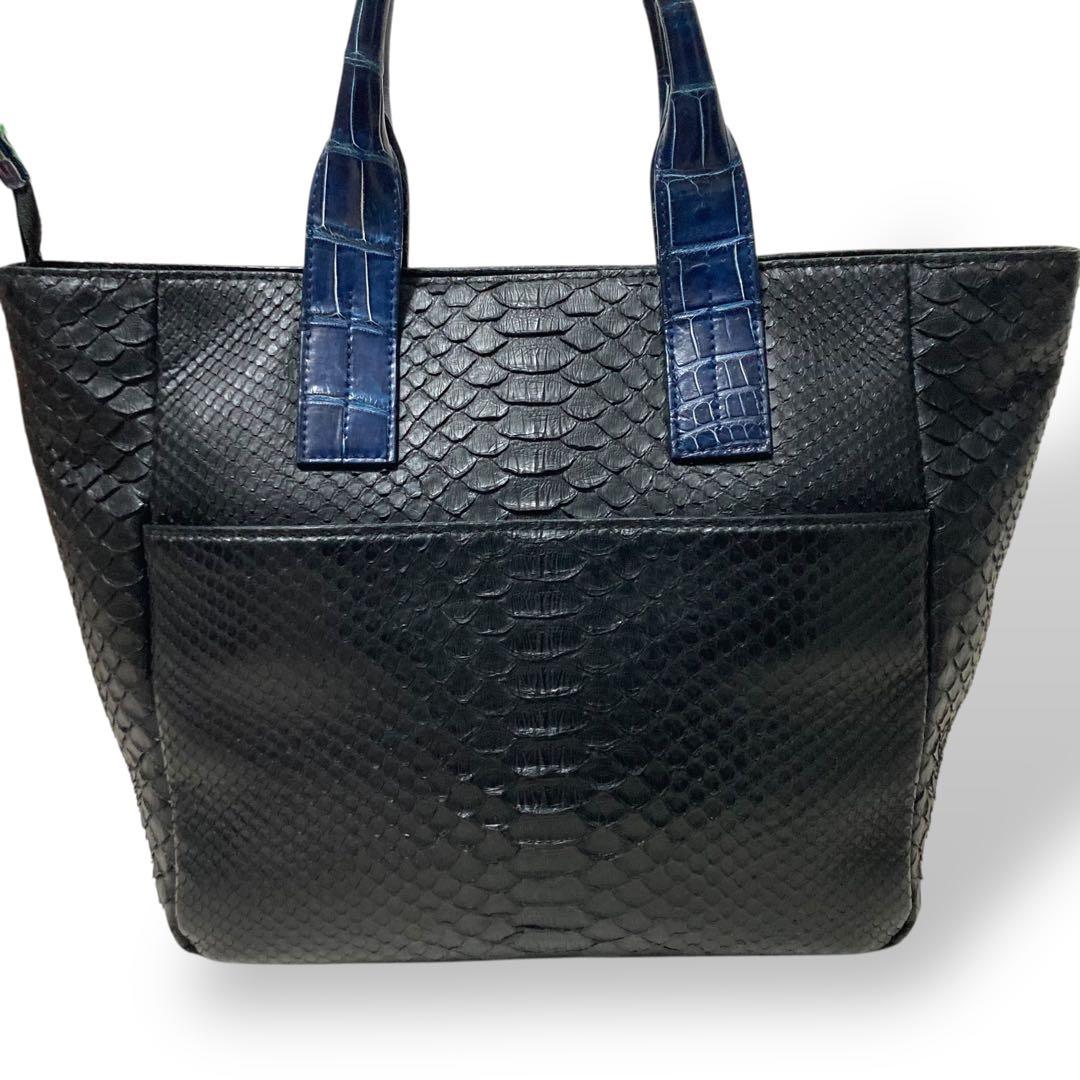 美品】池田工芸 藍染めクロコダイル×純黒パイソン おまかせ仕立て