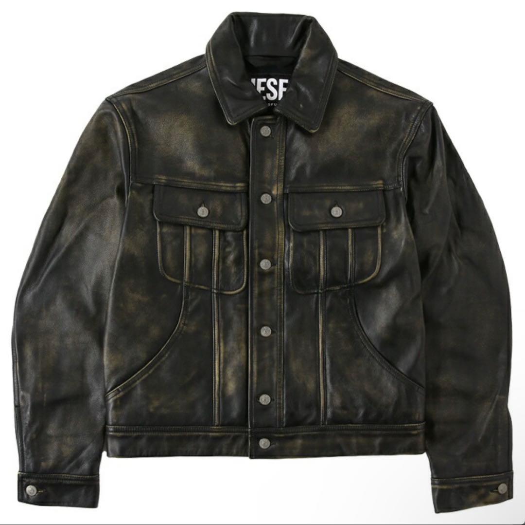 ジャケット・アウター diesel cow leather jacket 2000s Diesel Western Cow Fur Black Leather Trucker Jacket – Dolce