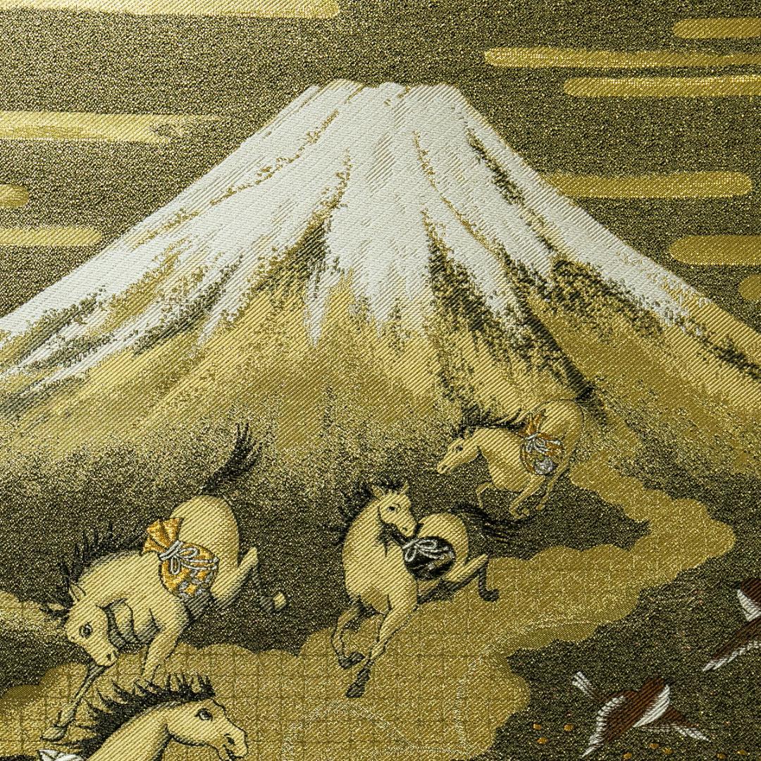 掛軸-1701 富士来寶上駒 高級西陣織 安江政敏原画 太巻 二重箱