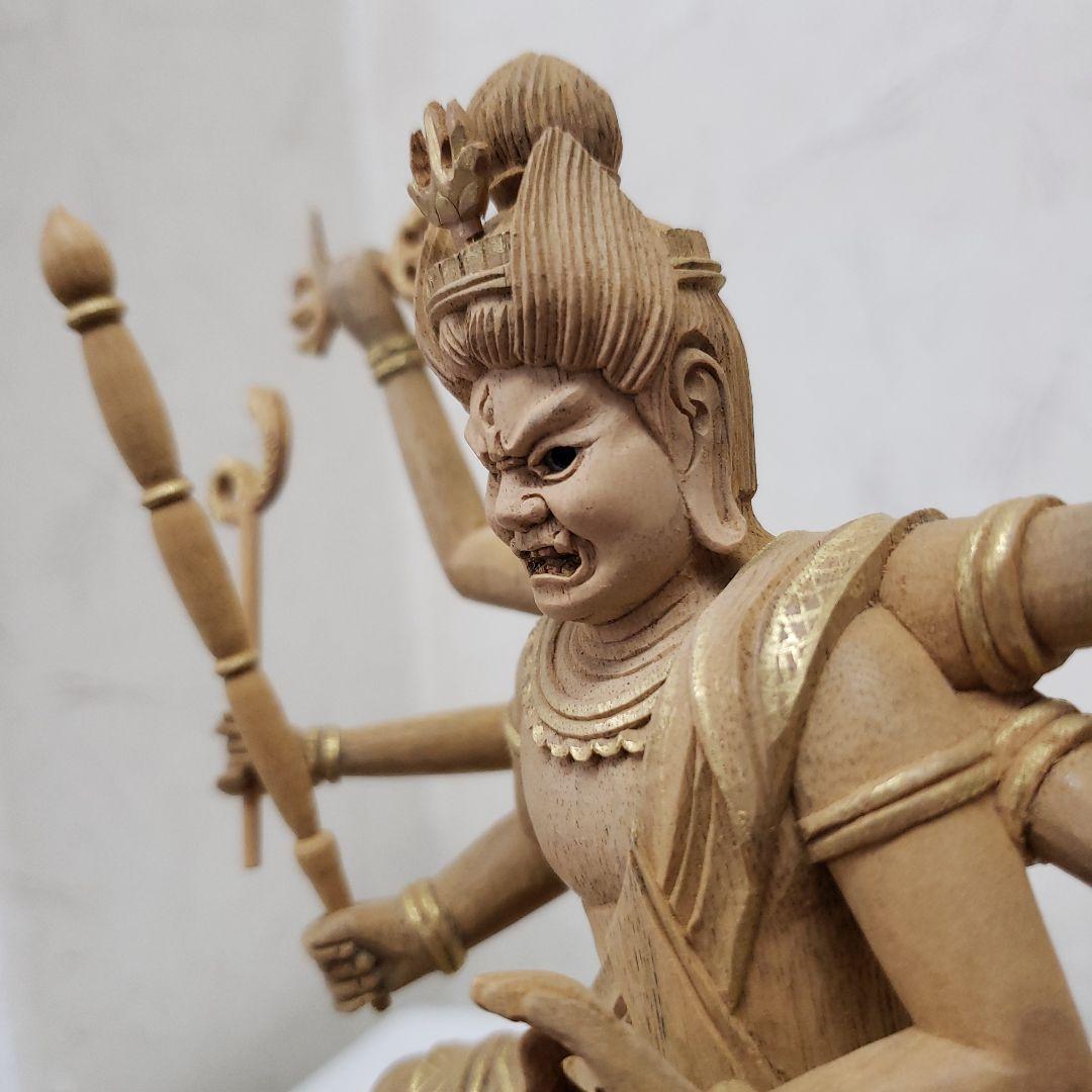 Bフライデー蔵出し特価上彫り仏像◇楠材 烏枢沙摩明王5寸立 眼入金泥