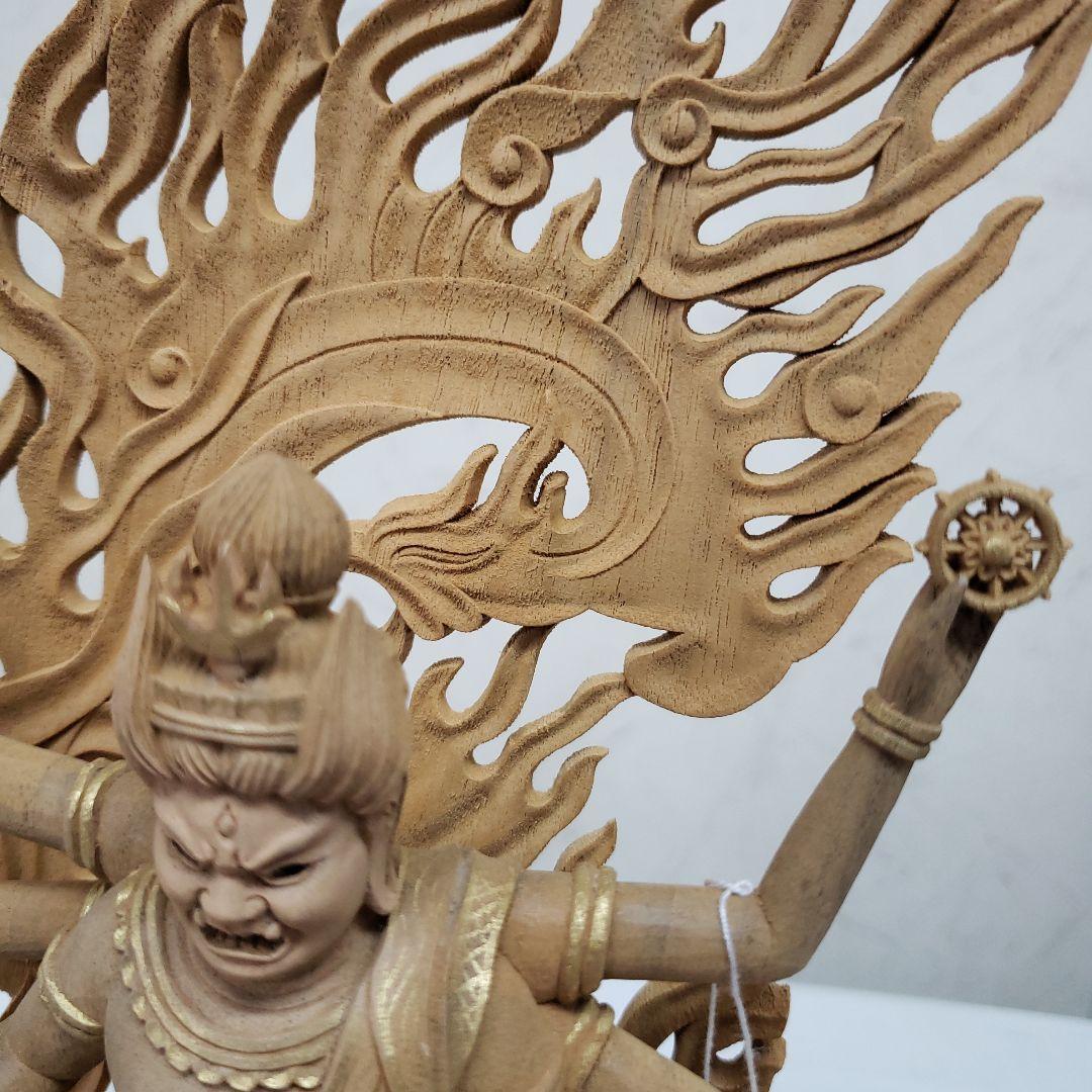 Bフライデー蔵出し特価上彫り仏像◇楠材 烏枢沙摩明王5寸立 眼入金泥