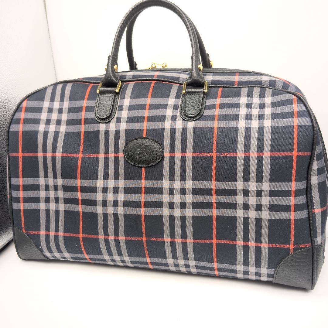 良品✨バーバリー ボストンバッグ ノヴァチェック キャンバス ネイビー BURBERRY（バーバリー） ノバチェック シャドーホース ボストンバッグ