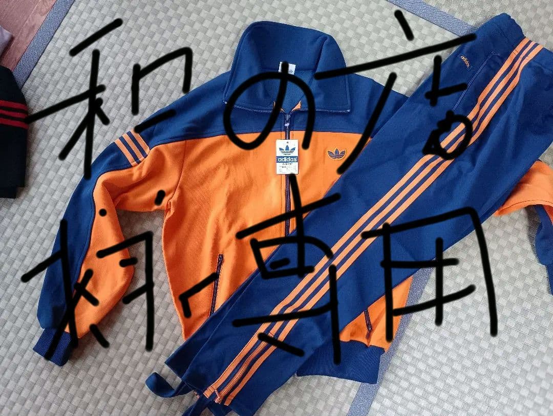 adidas ジャージ上下セット サイズ2 オレンジ/ネイビー 匿名配送 アディダスジャージセットアップ ネイビー×オレンジ メンズM