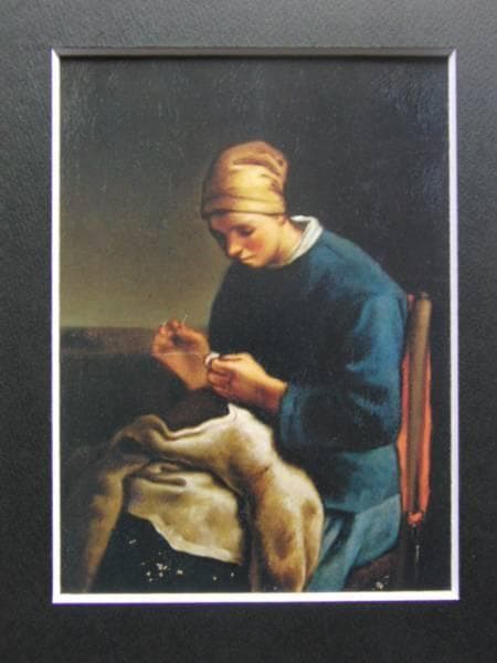 向井潤吉、【模写　裁縫する若き女　ミレー】、希少な額装用画集画