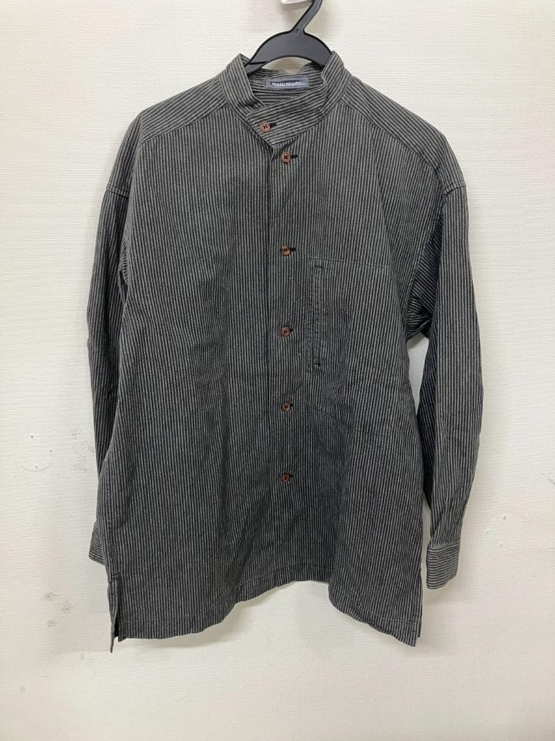 ISSEY MIYAKE グレー ストライプ シワ加工長袖シャツ