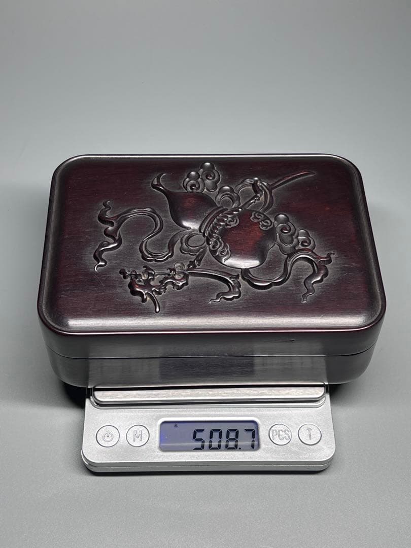 木製 小物入れ 紫檀 硯箱 瓢箪 浮き彫り 極細工 文房具 中国美術 香合