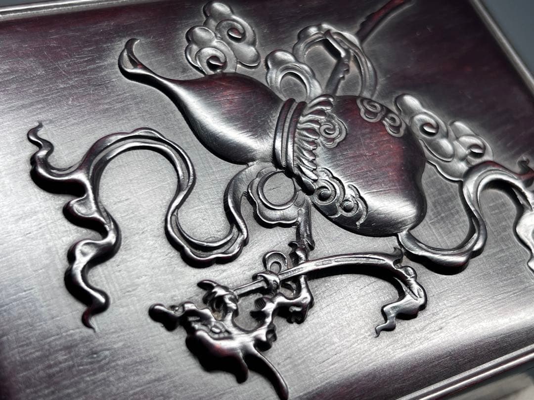 木製 小物入れ 紫檀 硯箱 瓢箪 浮き彫り 極細工 文房具 中国美術 香合