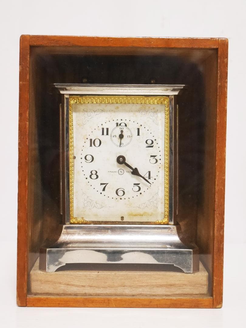 アンティーク★精工舎　オルゴール付　ゼンマイ式　置時計　木ケース付◆中古