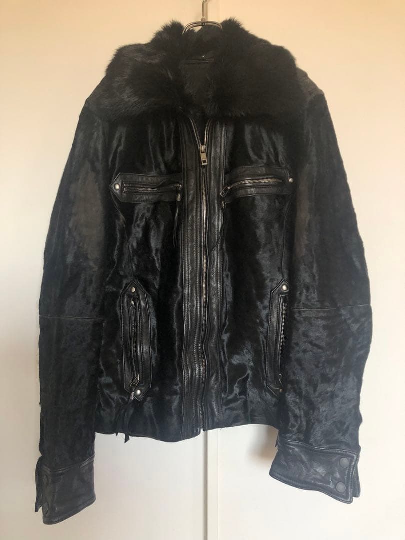 SCHORL 牛革(ハラコ)シングルライダースジャケット