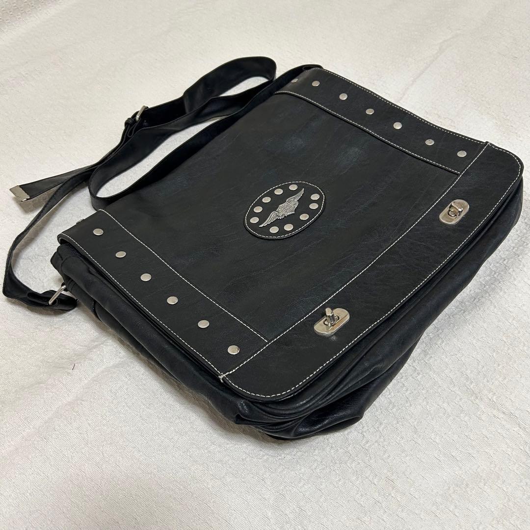 ハーレーダビッドソン　バッグ　革製品　レザー バイク サドルバッグ スカル ドクロ&ウィング カービング ハーレー