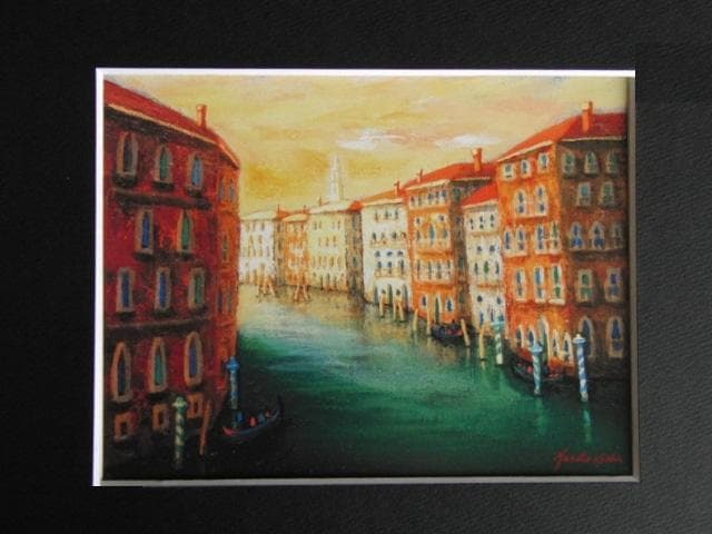 長田まさと、【ヴェネツィア】、希少な額装用画集画、新品高級額 額装付