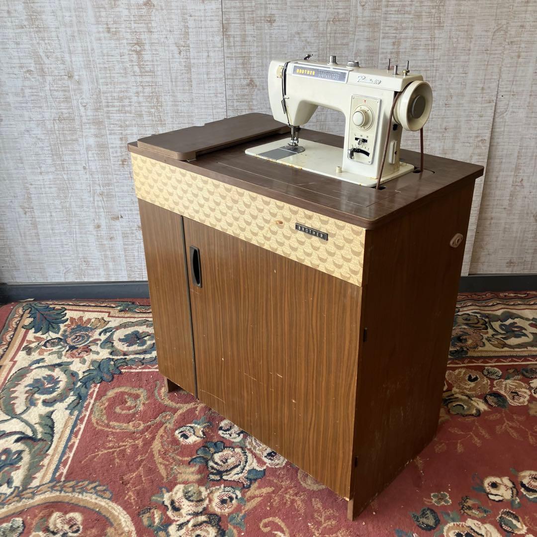 昭和レトロ ヴィンテージ ブラザー 足踏みミシン 木製台付き 古道具 古