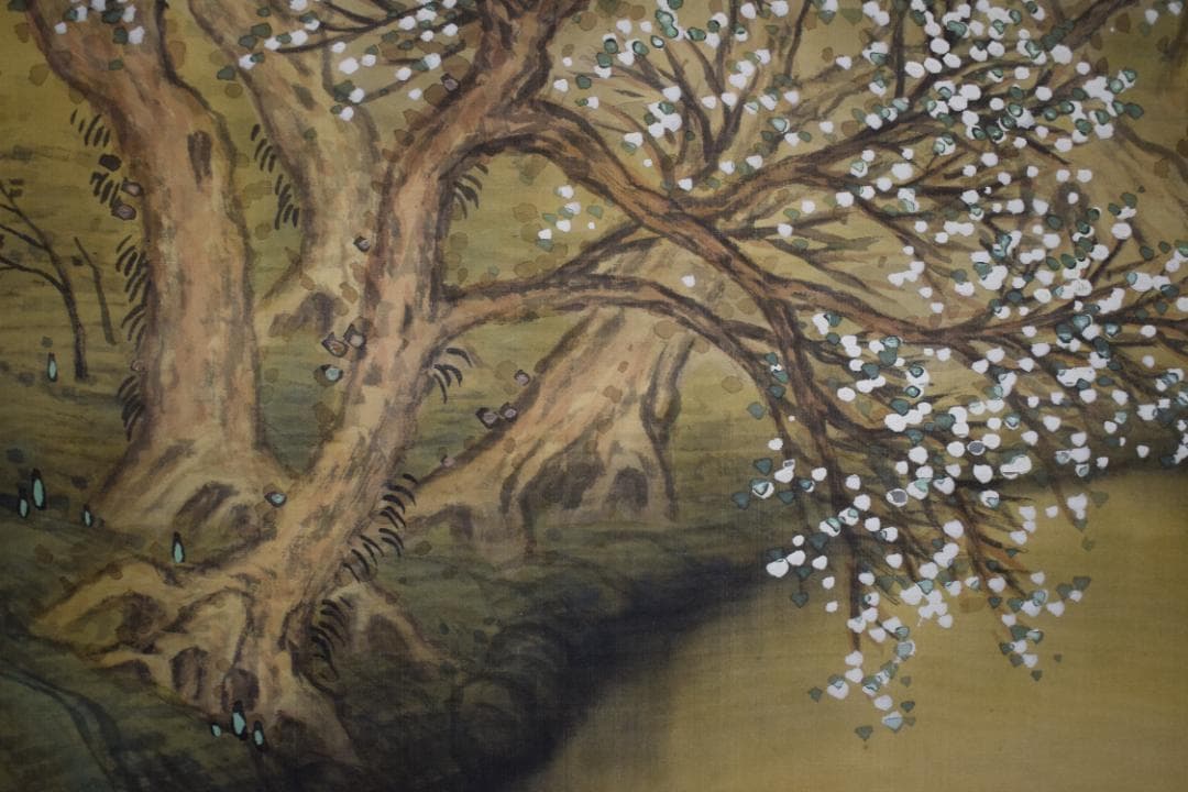 【真作】藤島静邨/静村/山水図/桃の春図/掛軸☆宝船☆Z-561