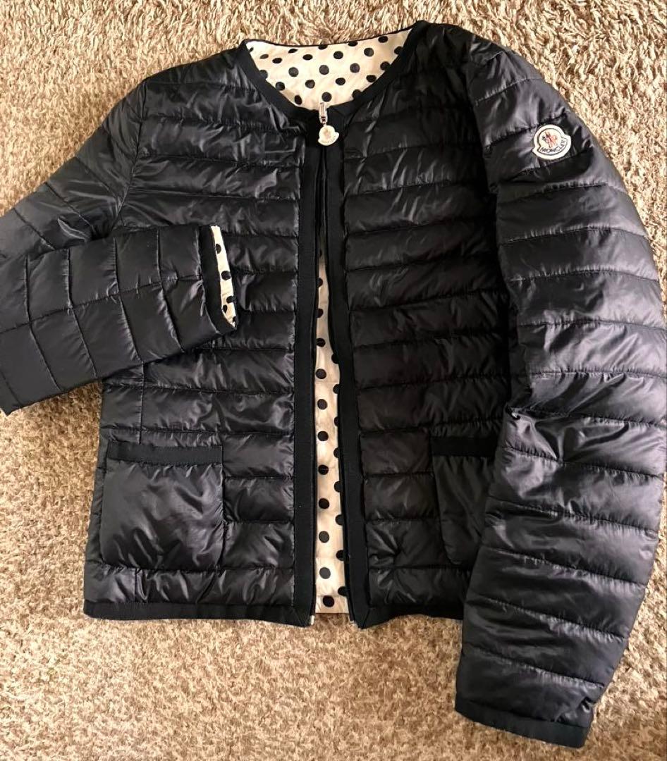 Moncler モンクレール　希少リバーシブルライトダウン　黒X水玉　ノーカラー