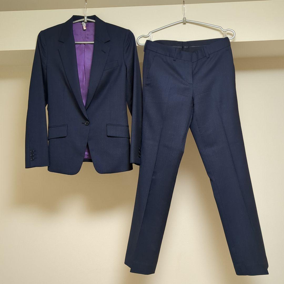 グローバルスタイルパンツスーツ　インポート生地　ネイビー