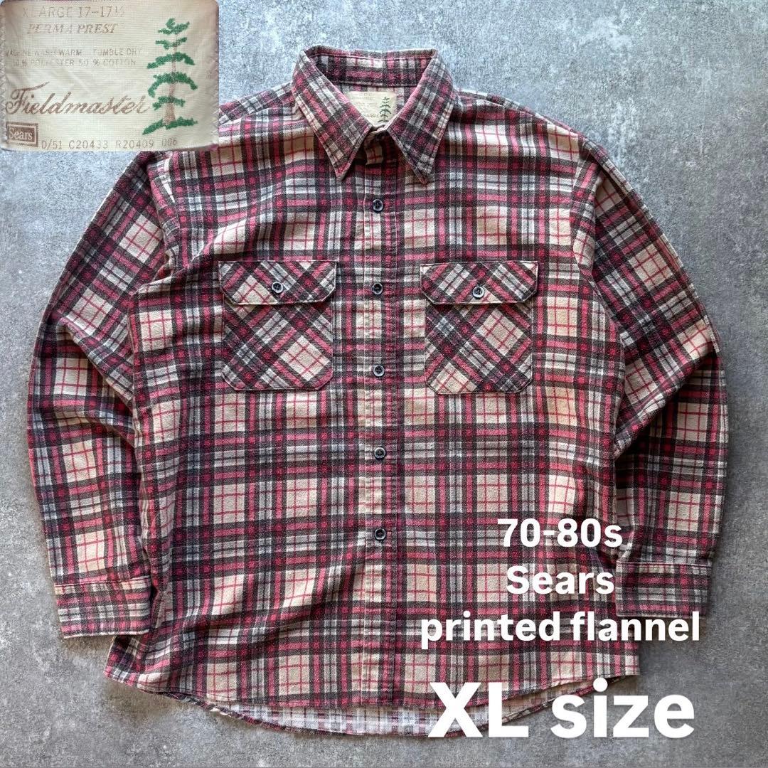 80s Sears シアーズ　プリントネルシャツ　プリネル　アメカジ　XL