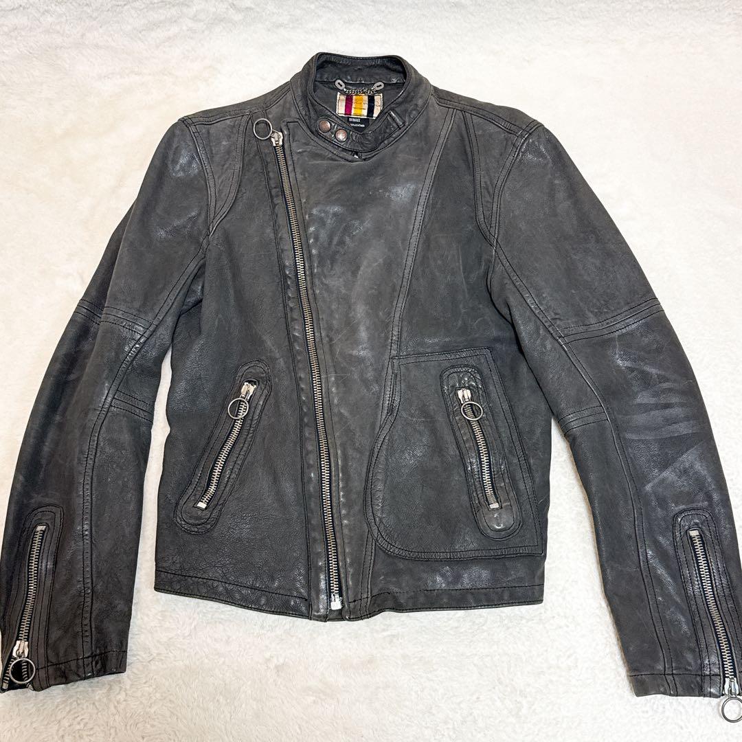 希少✨ ディーゼル シングルライダースジャケット レザー チャコールグレー