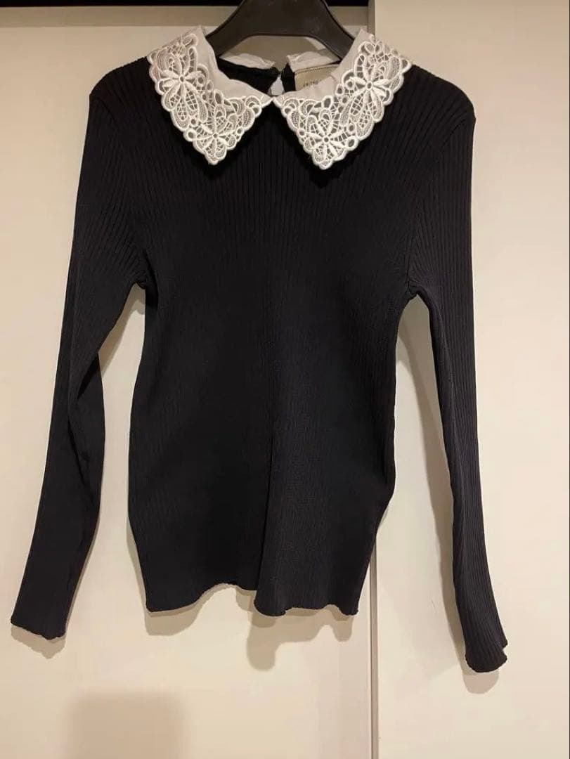 UNITED ARROWS 黒リブニット レース襟　付け外し可